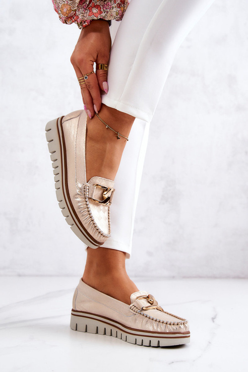 Dámske kožené mokasíry na platforme Zlatá Venesia