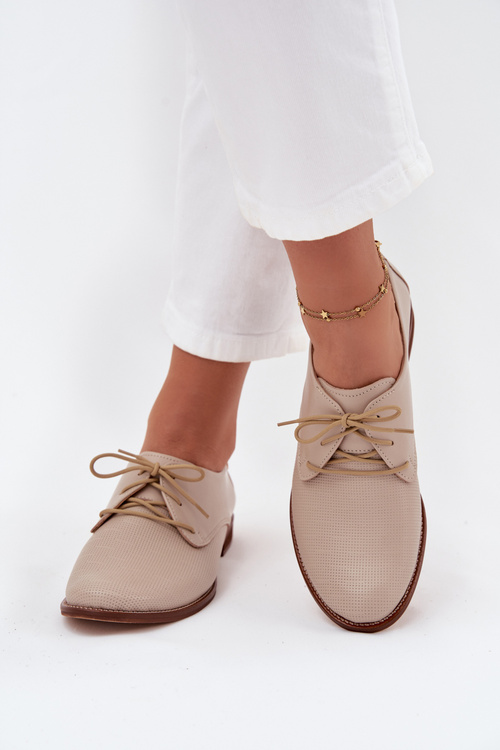 Dámské kožené elegantní šněrovací polobotky Zazoo 4238 béžové