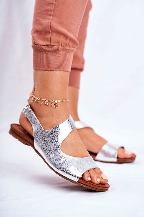 Dámské Sandály Laura Messi 1116 Kožené Hadí vzor Stříbrné Vollare