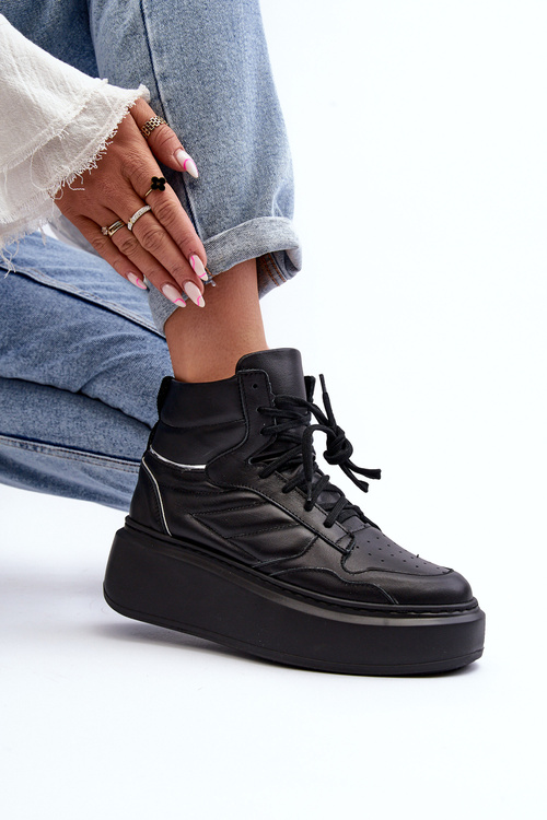 Zazoo 3392/X Dámske Kožené Športové Topánky na Platforme Čierne