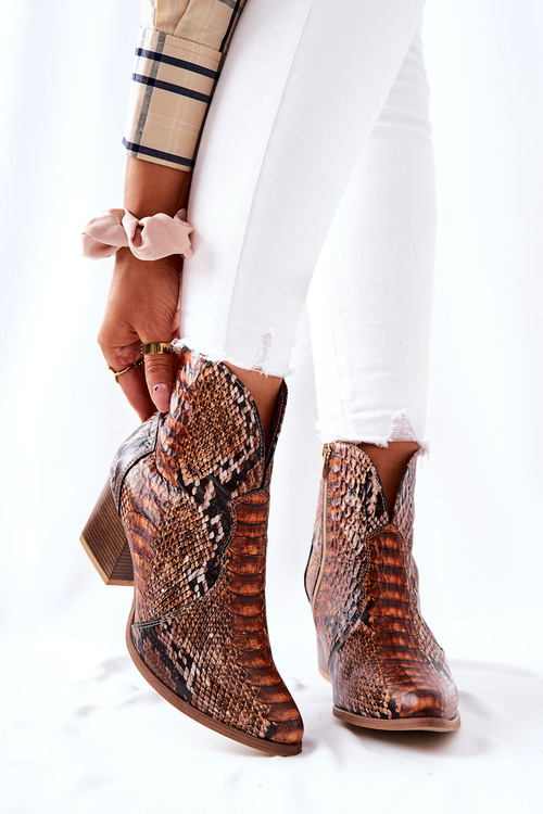 Kovbojské topánky Lewski hnedý vzor hadov EV28