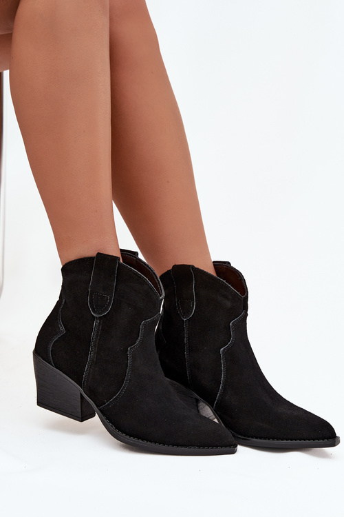 Vklzové dámske kovbojky z prírodného semišu Čierne Beretta