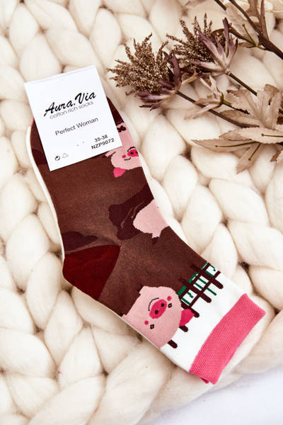 Dámské Legrační ponožky Mismatch Hnědá a bílá prasata