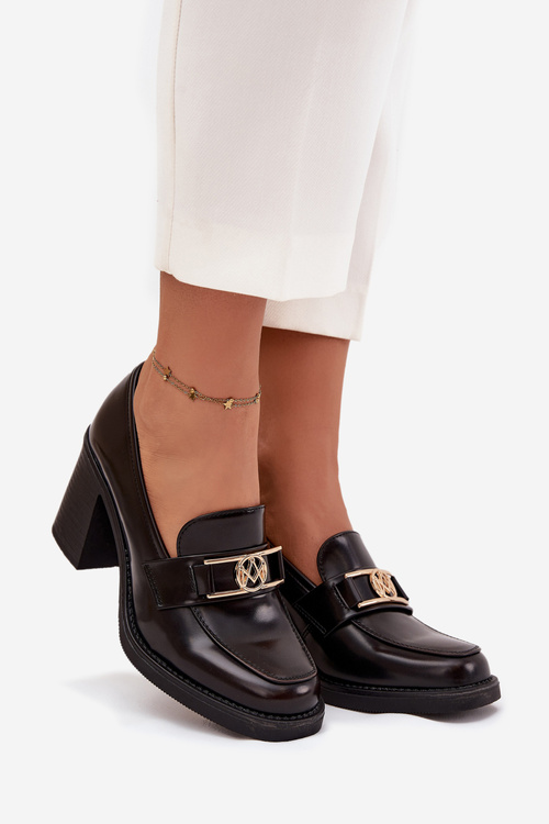 Dámské polobotky na podpatku se zlatým detailem čokoládové Privelle