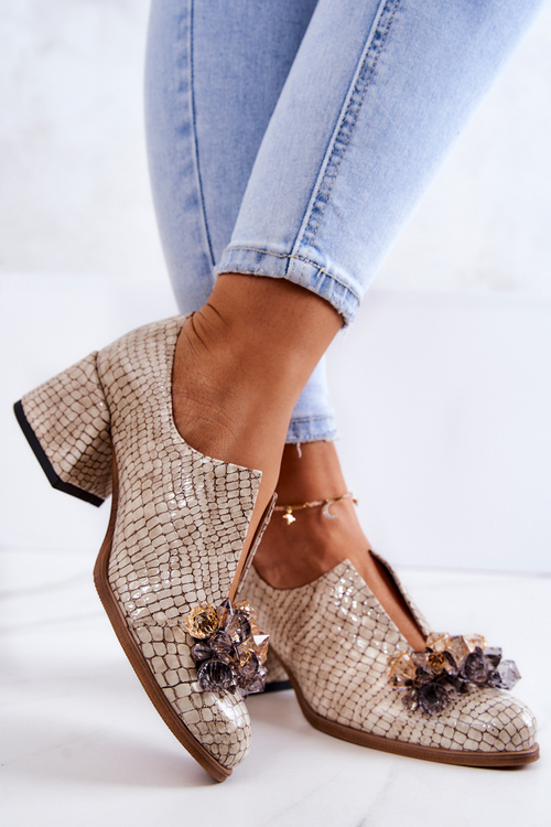 Kožené boty s krokodýlím vzorem s béžovým zdobením Delaver