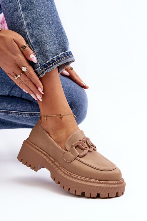 Hrúbky Dámske Mokasíny S Reťazcom Bežové Dataia