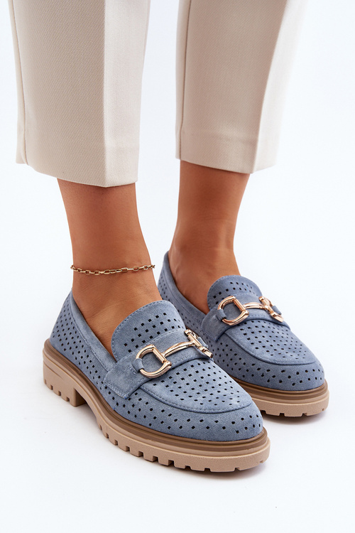 Dámske modré vyrezané mokasíny s ozdobou Talesse