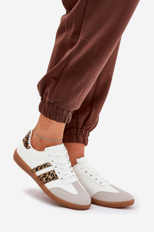 Nízké Dámské Tenisky Z Eko Kůže Leopardí Bílé Nonalorin