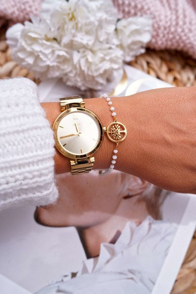 Dámský řetízkový Náramek Zlatý Bílé korály strom života Spiritual