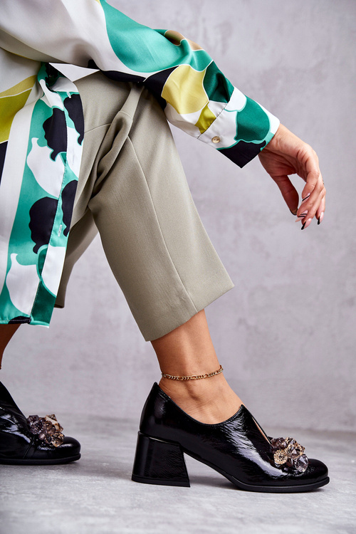 Kožené Hladké Boty S Jasně Dekorací černe Delaver