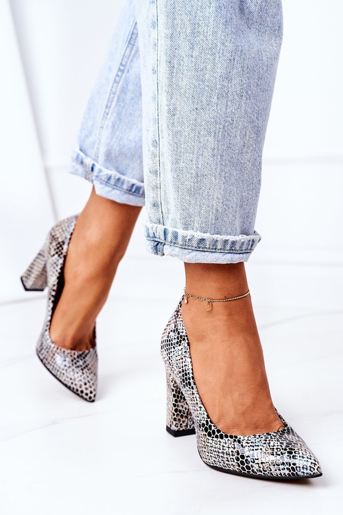 Kožené čerpadlá so vzorom zvierat lewski topánky 2453 čierna a modrá