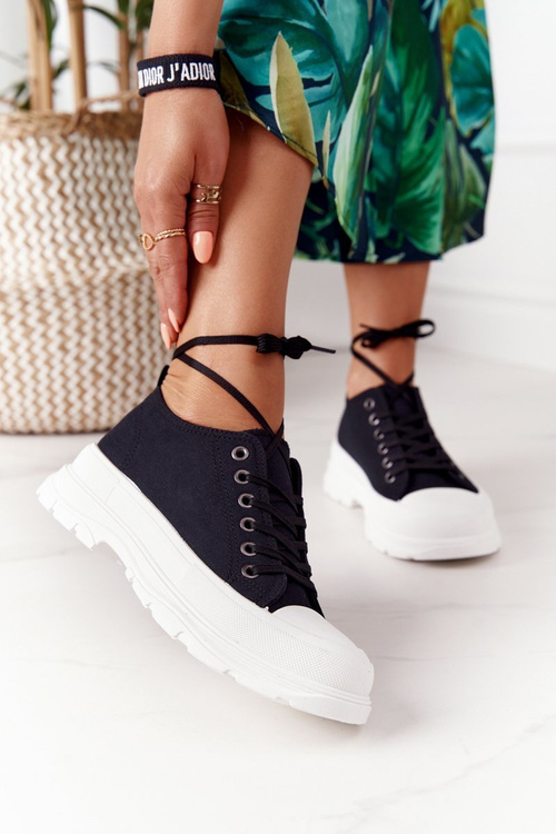 Ženské čierne tenisky na cestovanie na platforme