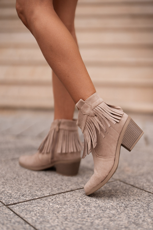 Dámske Kovbojské Topánky Na Zips Eko Semišové Béžové S.Barski HY42-127