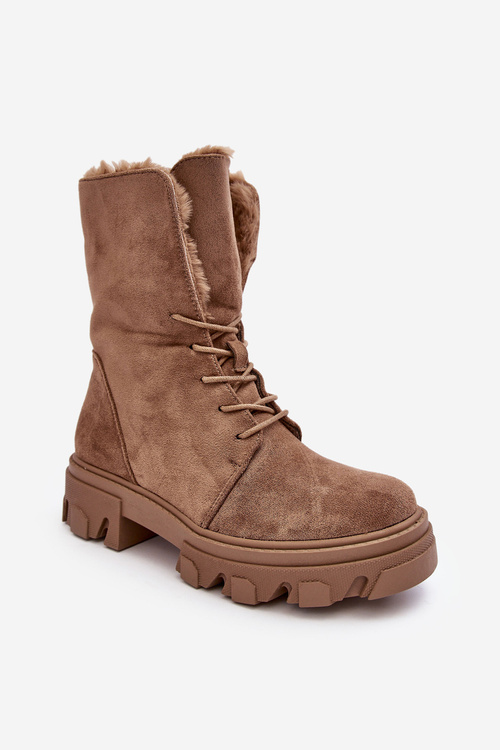 Suede Lace -up Boots Workers s kožušinou tma