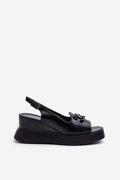 Dámske sandále na platforme a klínu s ozdobou čierne Janesca