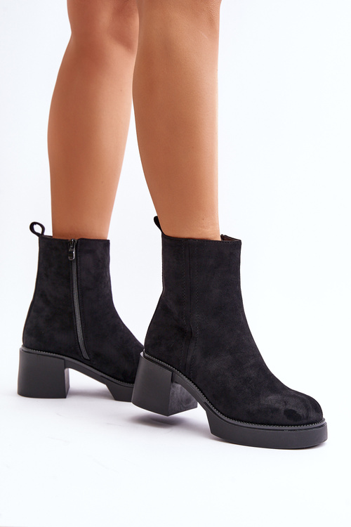 Eko semišové dámské boty na podpatku zateplené černé Meriluna
