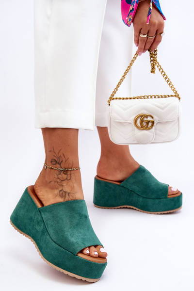 Dámské Pantofle Na Masivní Platformě Zelená Martina