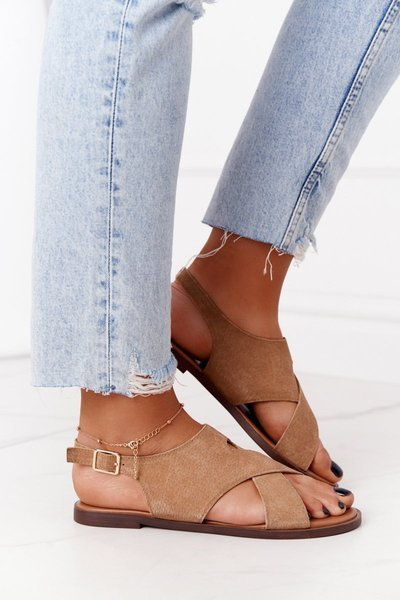 Semišové Sandály Sergio Leone SK060 Béžové