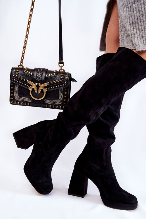 Dámské semišové kozačky nad kolena černé Kessler