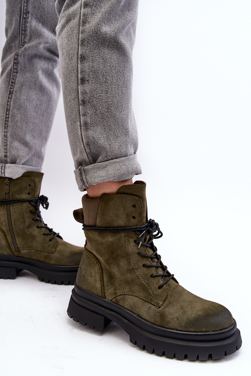 Dámské boty trapery na tlusté podrážce tmavě zelené Narelona