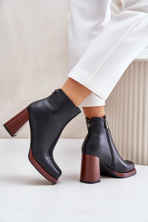 Kožené dámské botky na podpatku zateplené D&A JC42-37 Černé