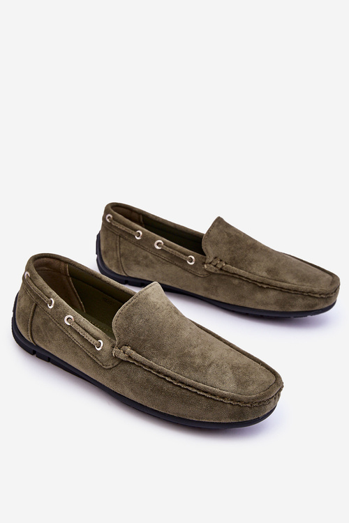 Mužské semišové nástupní mokasíny zelené Rayan