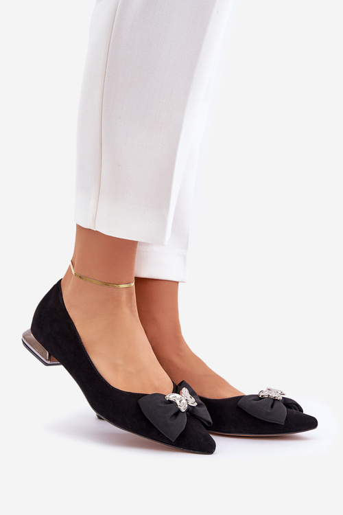 Elegantné Semišové Baleríny Pre Ženy S Mašličkou Laura Messi 2893 Čierne