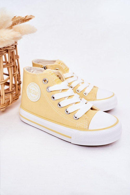 Detské vysoké tenisky s veľkou hviezdou HH374138 Zipper žltý