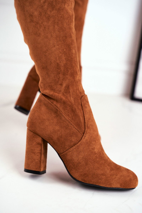 Dámské Kozačky Na Podpatku Semišové Camel Highso