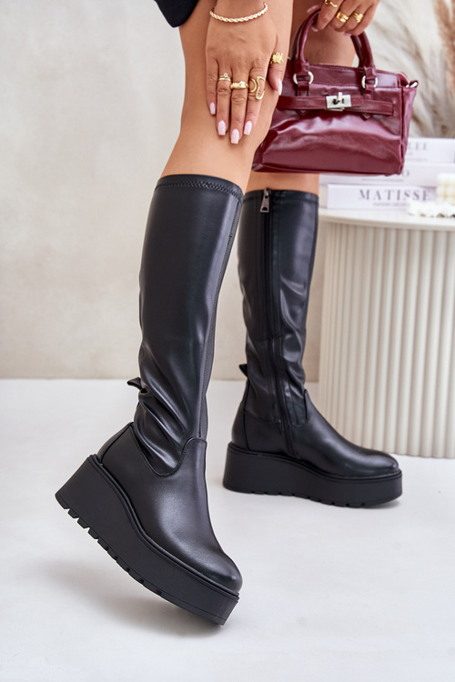 Dámske Kozáky Pred Koleno Na Platforme A Klíne Čierne Vinceza 58342