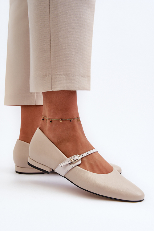 Dámské kožené baletky na ploché podrážce Laura Messi 2774 béžové