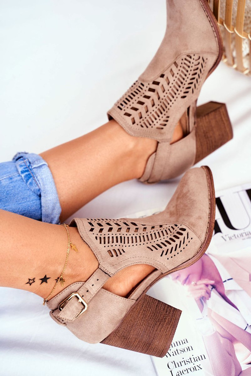 Dámské Jarní Boty Na Podpatku Semišové Béžové Velluci