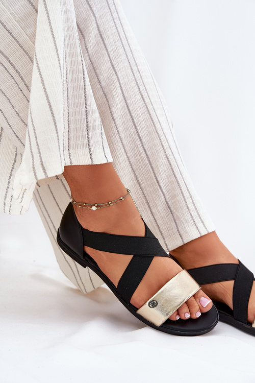 Dámske Plážové Sandále S Elastickými Pásmi Čierno-Zlaté Marinea