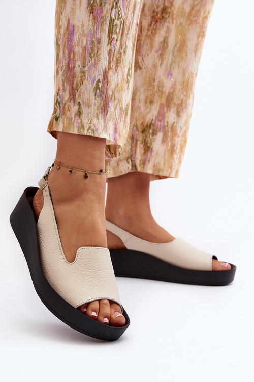 Zazoo 2893 Dámske kožené sandále na hrubej podrážke svetlo béžové