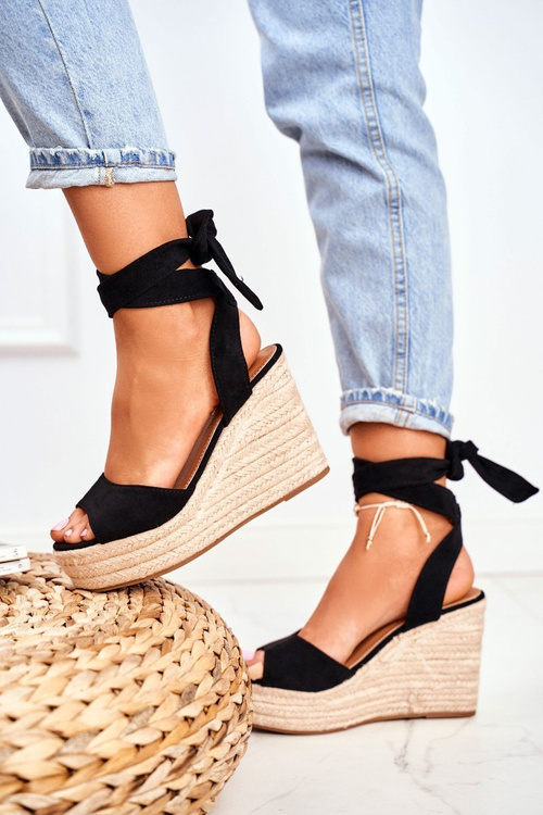 Dámske sandále na klinoch espadrilles čierna ollie