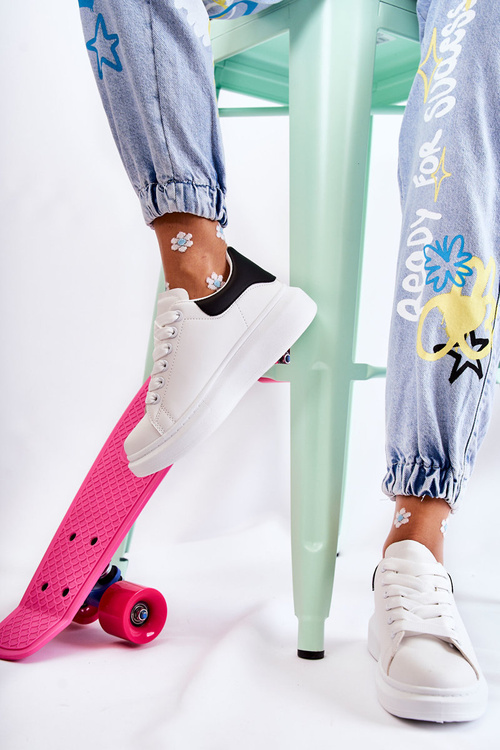 Dámske športové topánky na platforme biele a čierne Eliso