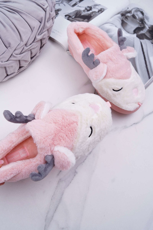 Dámské pantofle s kožešinou sob růžové Reindeer