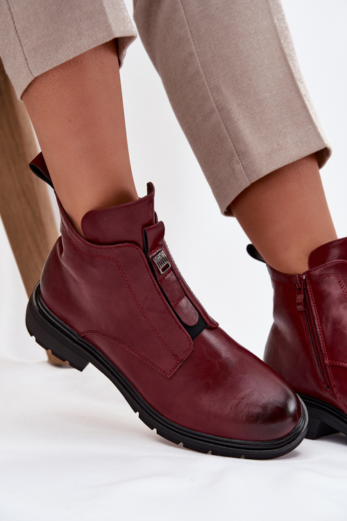 Zateplené dámske členkové čižmy na zips s ozdobným detailom Bordeaux Roselle