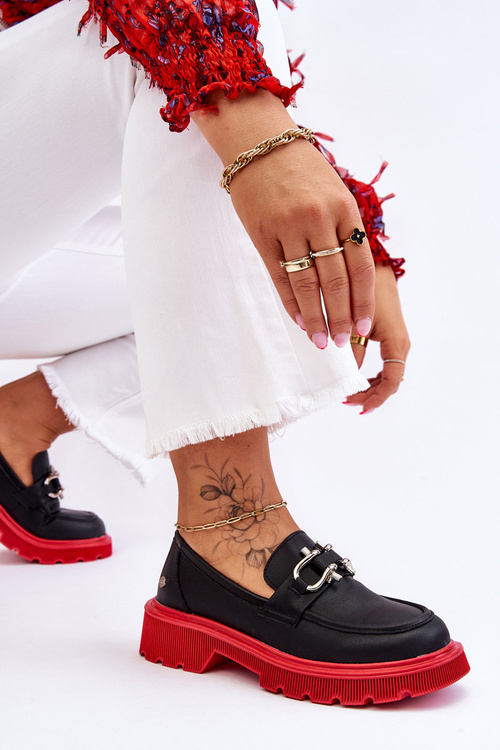 Kožené mokasíny s ozdobou GOE LL2N4040 černo-červené