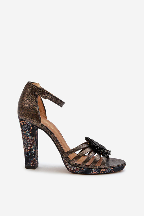 Dámské sandály na podpatku s ozdobou Maciejka 06620-20 grafitové