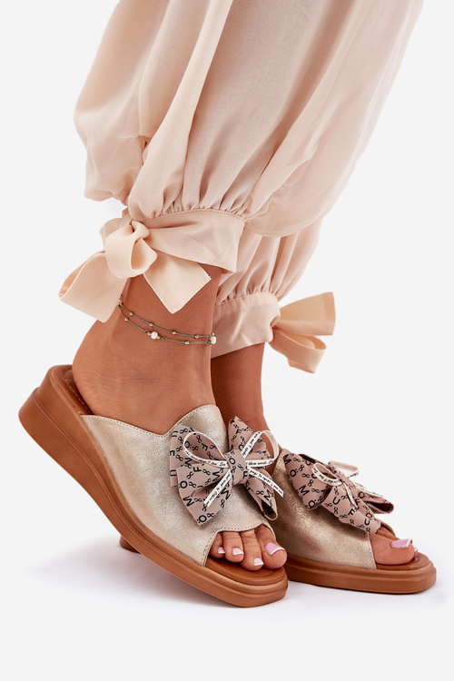 Dámske Sandále Na Klíne S Mašľou Zlaté Moonzella