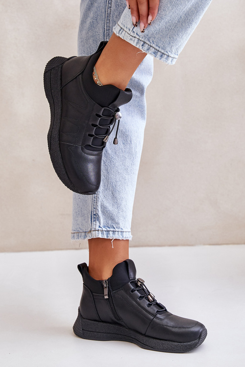 Zateplené Sportovní Kožené Boty Na Zip Černé Artiker 55C0041