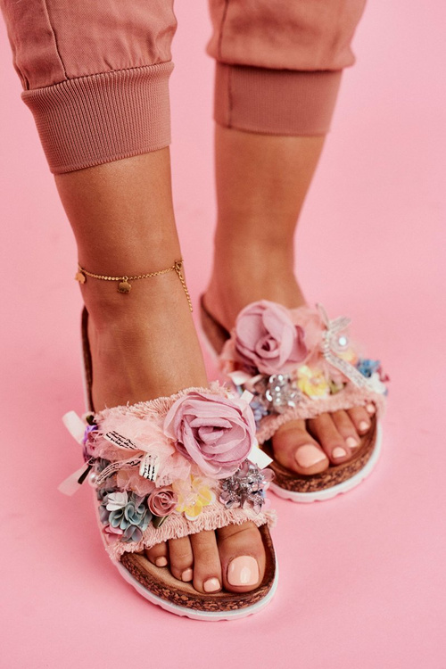 Dámské Nazouváky s Květinami růžové Enrissa