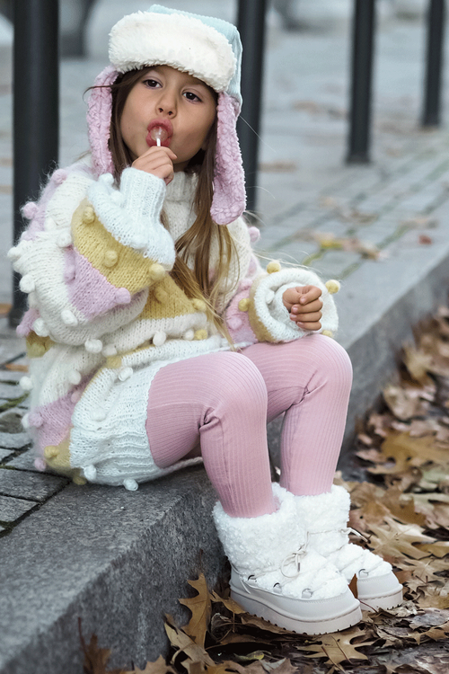 Teplé dětské sněhule s vázáním Bežová Asija