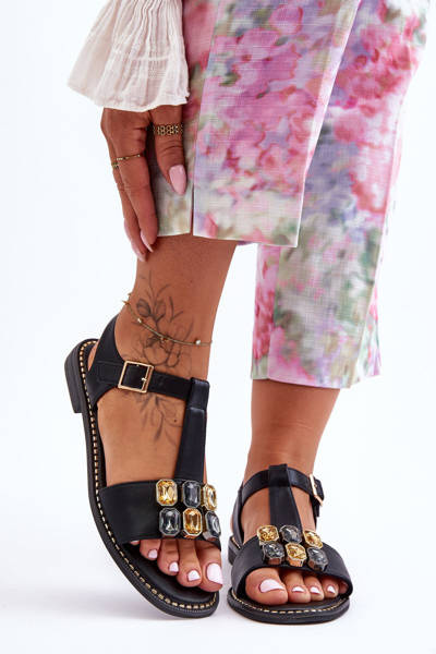 Dámské Sandály S.Barski s Kámeny KV-2775-30 Černé