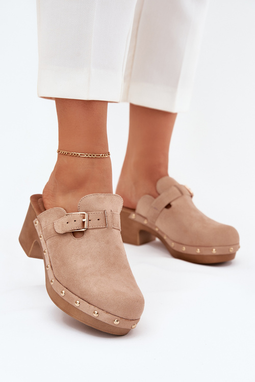 Dámske Sandále Na Opätku S Sponou Béžové Veldexina