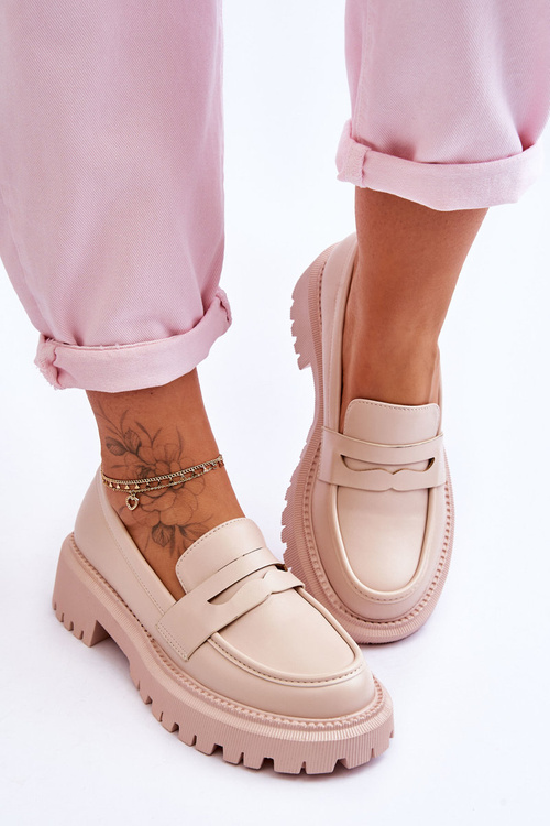 kožené nazouváky na platformě Béžové Riverside