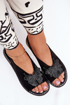 Dámske sandále na plochom podpätku s ozdobou čierne Setorina