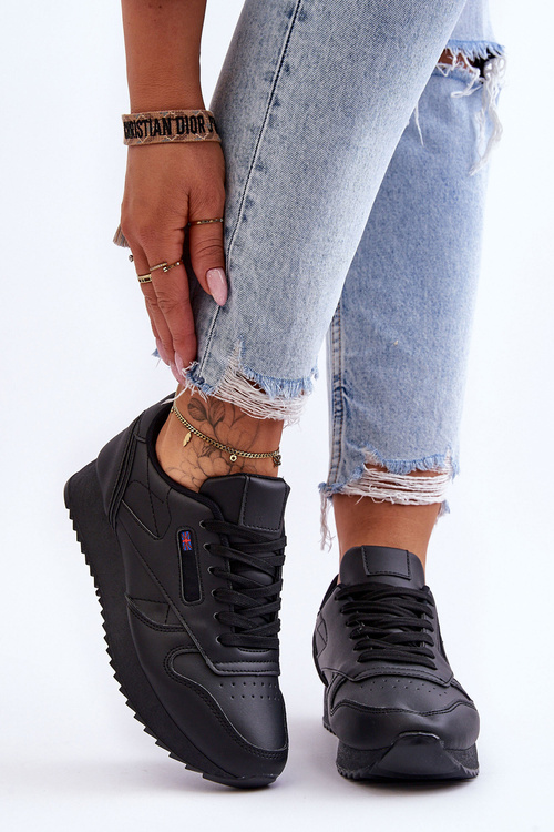 Sportovní obuv kožená šněrovací platforma Černá Merida