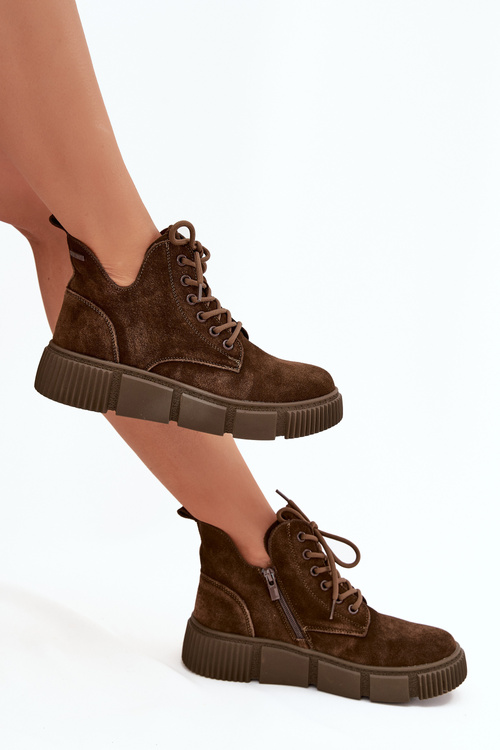 Semišové Nízke Dámske Čižmy Na Platforme Big Star SS274595 Hnedé